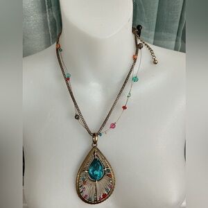 Chico's Peacock Colors Large Pendant Necklace
